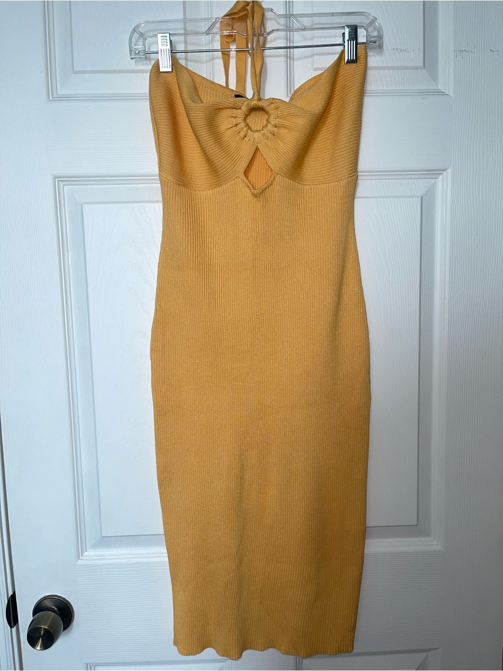 Almost Famous Mustard Knit Halter Midi Dress with Knot Front
